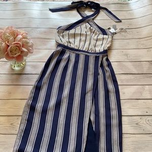 Lovers + Friends Blue and White Striped Halter Dress Small